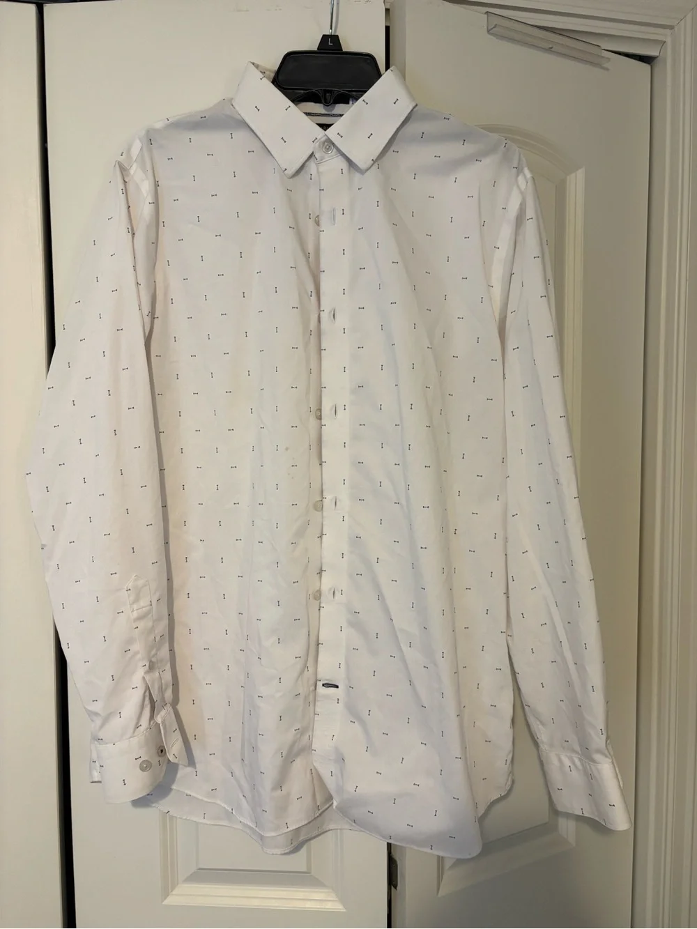 Banana Republic White Dress Shirt with Small Navy Accent Print